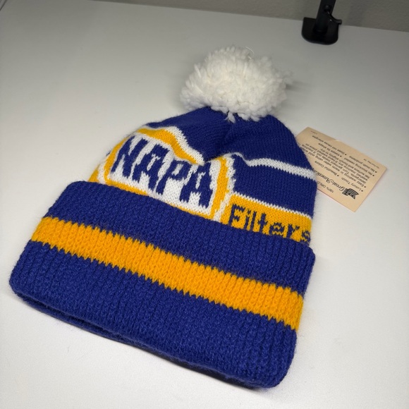 Vtg Deadstock 80’s 90’s NAPA Auto Parts Knit Winter Pom Beanie Hat Cap - Picture 5 of 5